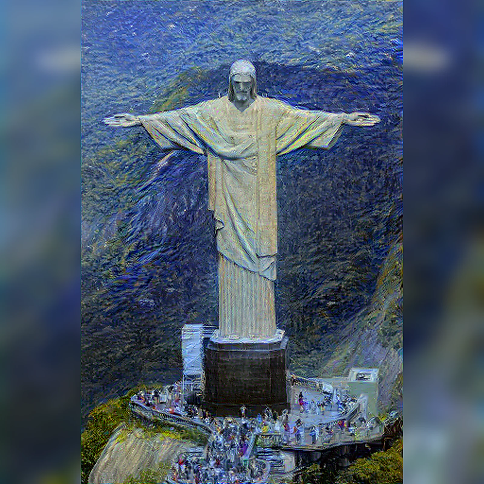 Christ the Redeemer in Starry Night Style - Art Poster Print