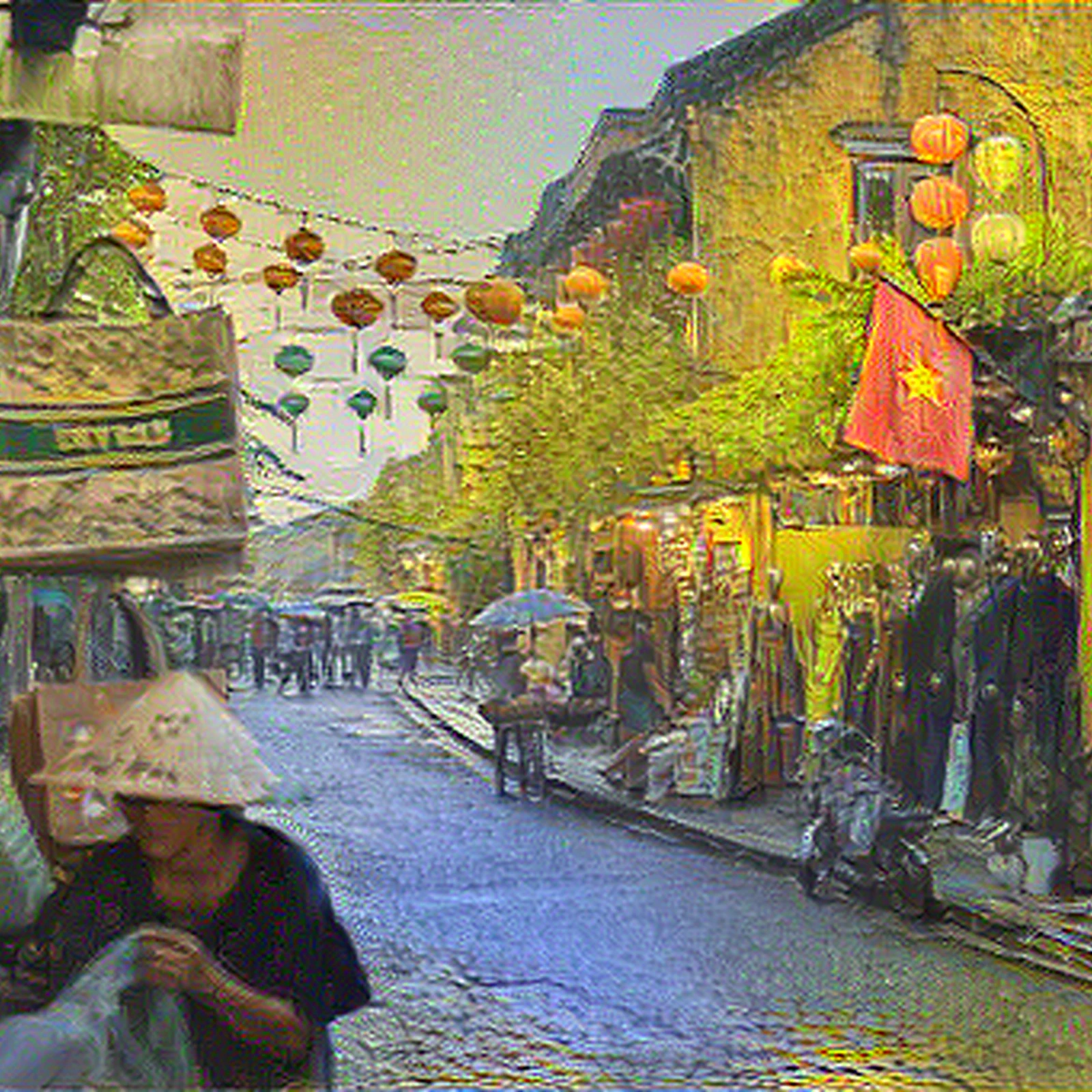 Hoi An Ancient Town in Cafe Terrace at Night Style | Vincent van Gogh Inspired Art